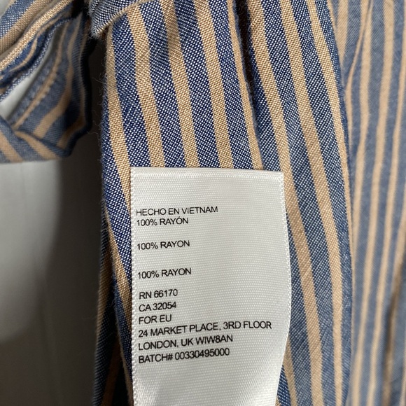 Ecote Women's Blue & Brown Striped Rayon Wrap Mini Dress Flare Sleeve size Small - Picture 8 of 8